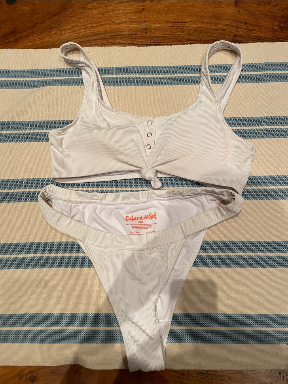 Cabanash&Co White Ribbed Knot Bikini Bottoms - Women Swim Panties